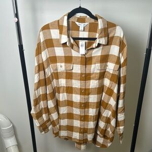 New with Tag Old Navy The Boyfriend Shirt Yellow and White Flannel Button Down